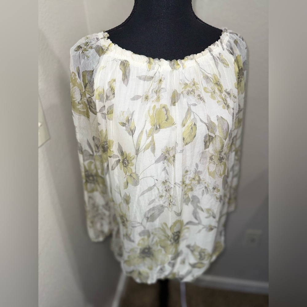 Rosemarine 100% Silk Floral Balloon Hem Blouse Made in Italy- Size Medium - Picture 2 of 11